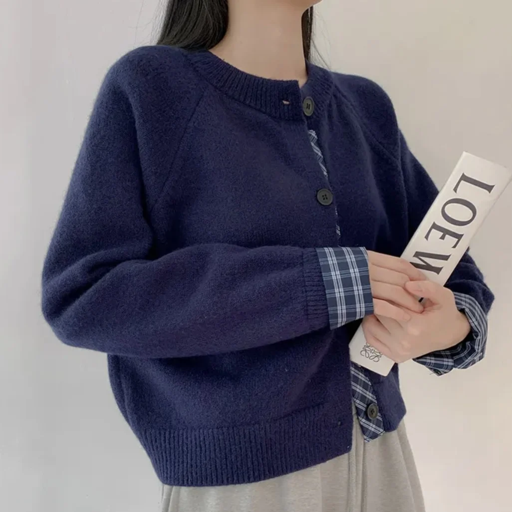 المرأة الصوفية محبوك سترة عادية شيك تصميم الخريف الشتاء طويلة Sve الكفة الربط وهمية قطعتين تنوعا #3