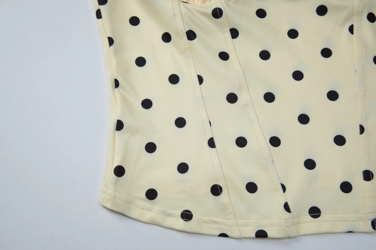 Hugcitar Polka Dot Print Straps Square Collar Backless Ruched Sexy Crop Tank Top Sommer Damen Elegant Y2K Outfit Party Urlaub – Detail 9