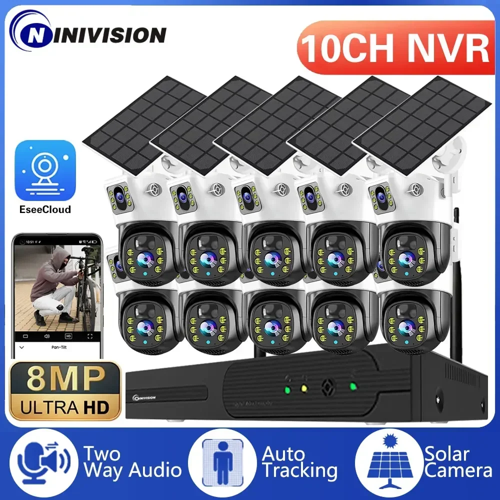 

10CH 5MP Wireless NVR Kit 4K Solar PTZ WiFi Surveillance Camera Set Two Way Audio IP Camera Humanoid Detection Video CCTV System