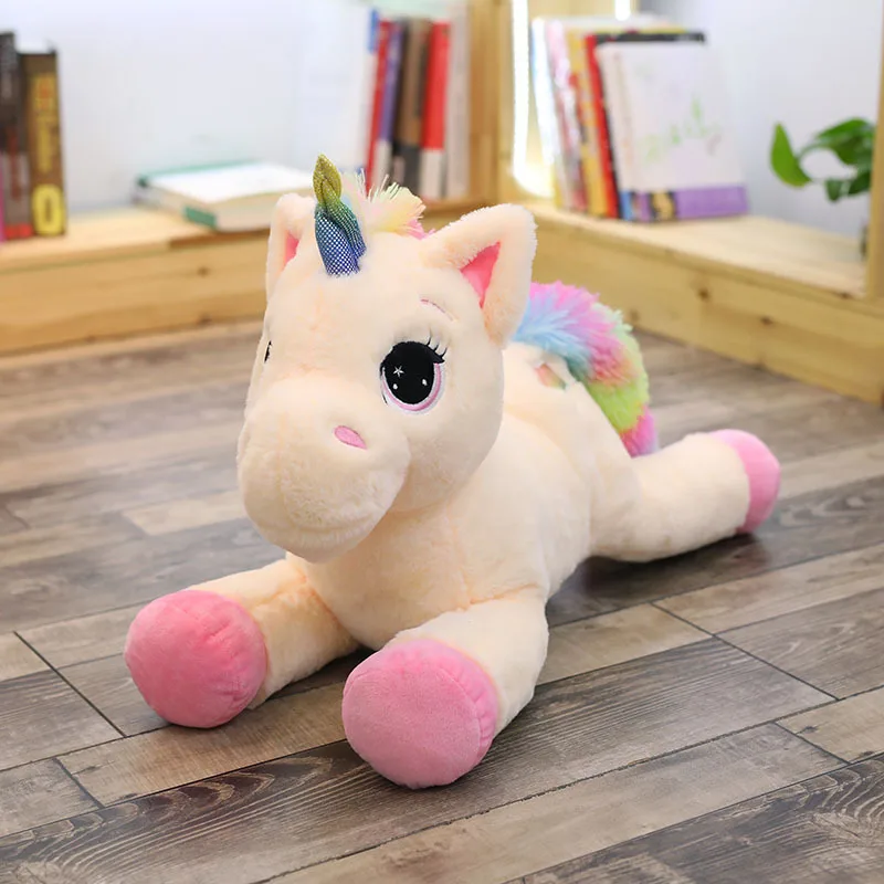 1pc 40cm/15.74in Lying Rainbow Unicorn Doll Lucky Star Little Pegasus Plush Toy Hug Rainbow Horse Birthday Gift