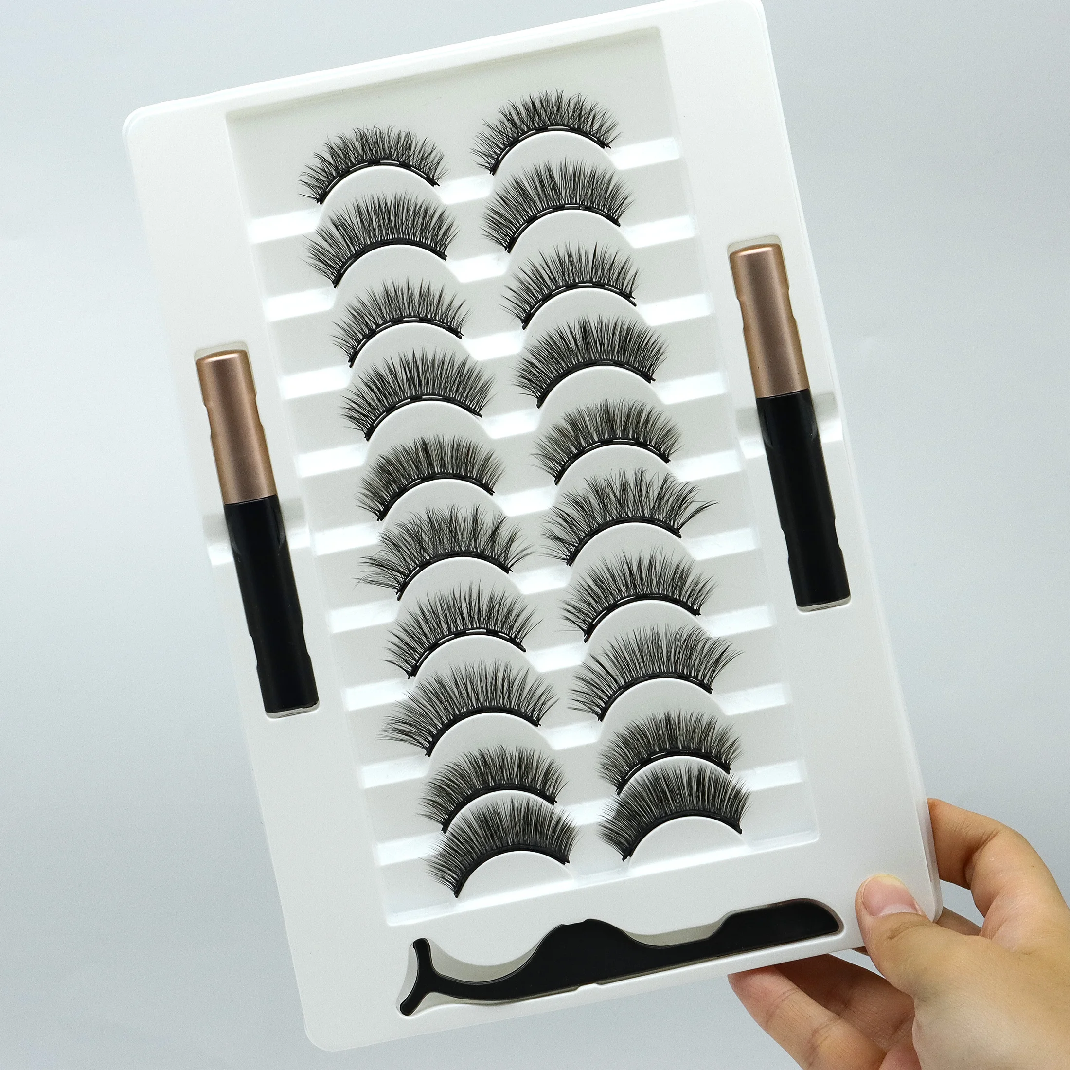 10 paires de faux cils moelleux cils vaporeux bande de Volume 3D cils D Curl faux cils avec bande transparente cils