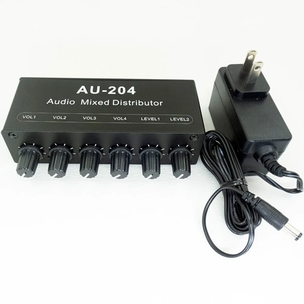 2 in 4 Out Stereo Sound Signal Mixer 3.5mm Interface DC 5-15V Headphone Amplifier Mixer Signal Mixer Box Home Recording Setup