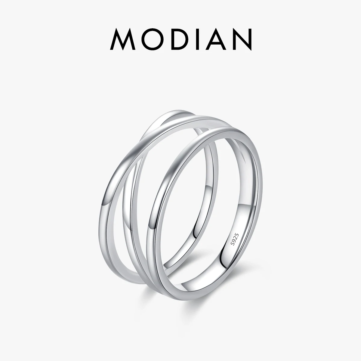 MODIAN 925 Sterling Silver Minimalism Cross Lines Ring Fashion Stackable Multi-Layer Ring For Women Party Fine Jewelry