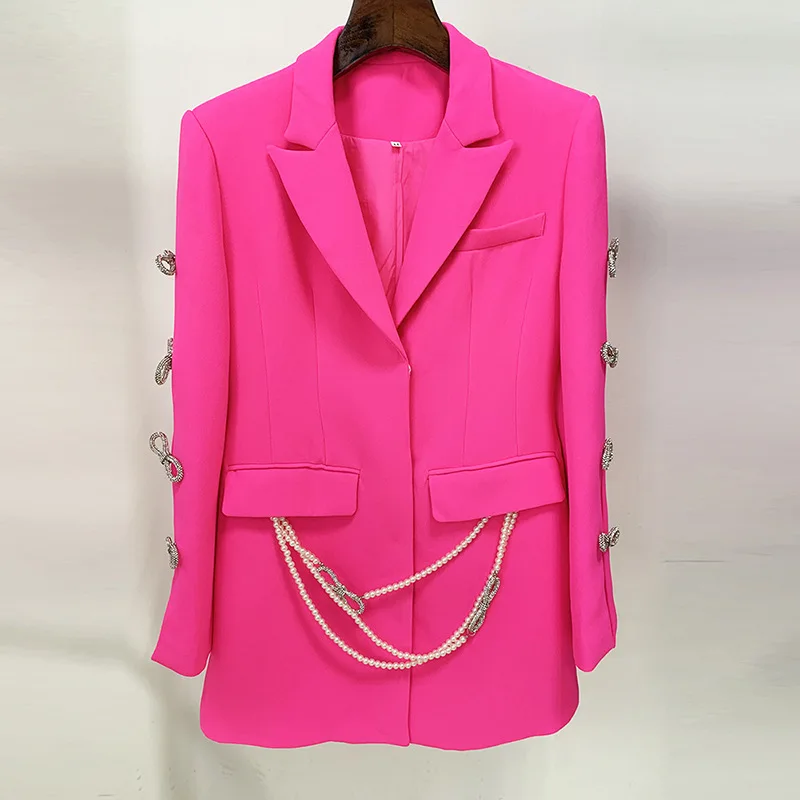 Miniblazer corto de manga larga con nudo de lazo para mujer, traje de falda recortada, solapas de pico, abrigo de traje de cristales, línea A, nuevo diseño en Stock