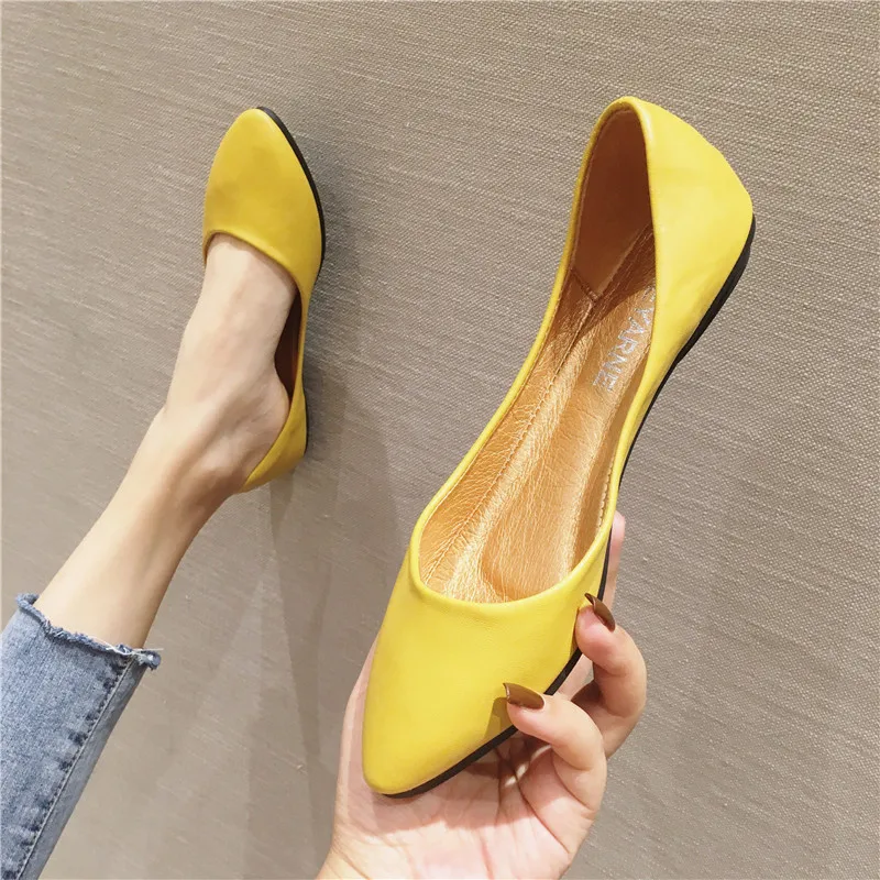 2023 Women\'s Shoes Leather Soft Sole Candy Shallow Mouth Single Shoes Flat Heel  Shoes Slip on Plus Size Mature Zapatos De Mujer