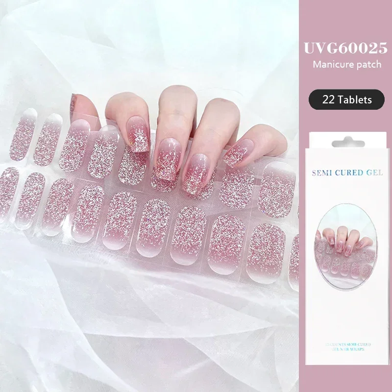 Pegatinas de uñas de Gel semicurado, 16/20/22/24 puntas, parches de uñas semihorneados impermeables, pegatinas de uñas de cobertura completa, lámpara UV, necesita