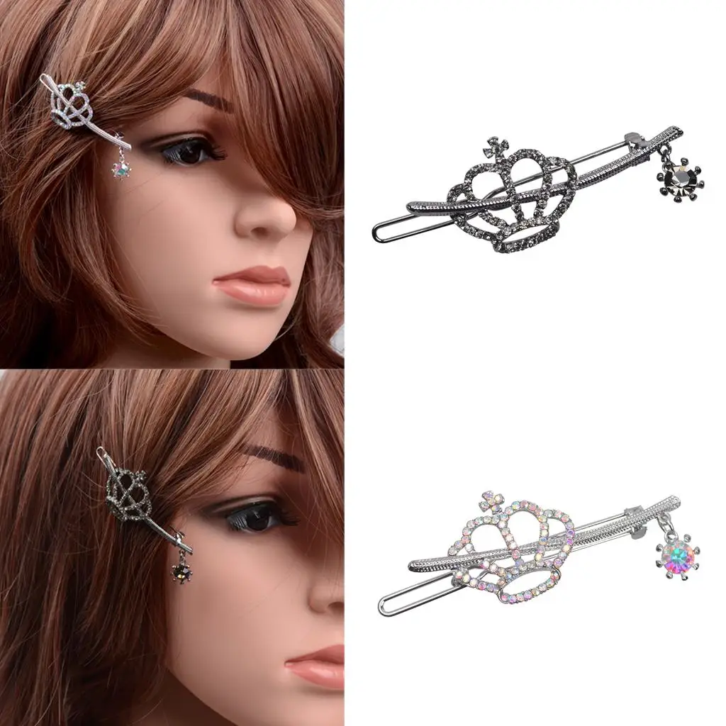 Women Crystal Rhinestone Crown Tassel Hair Clip Slide Hairpin Gripper