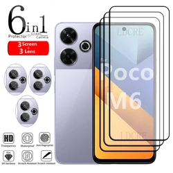 6-in-1 For Xiaomi Poco M6 Glass Poco M6 Tempered Glass Protective Full Cover Glue 9H Screen Protector Poco M6 PocoM6 Lens Glass