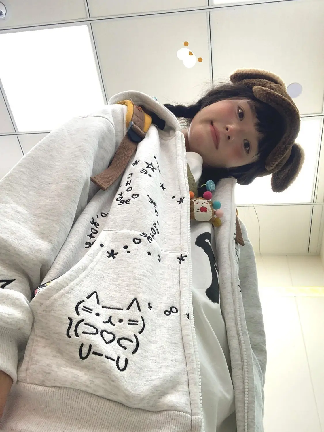

Japanese Cat Hooded Sweatshirt Cardigan Women Autumn Winter New Niche Design Loose Lazy Style Zipper Jacket