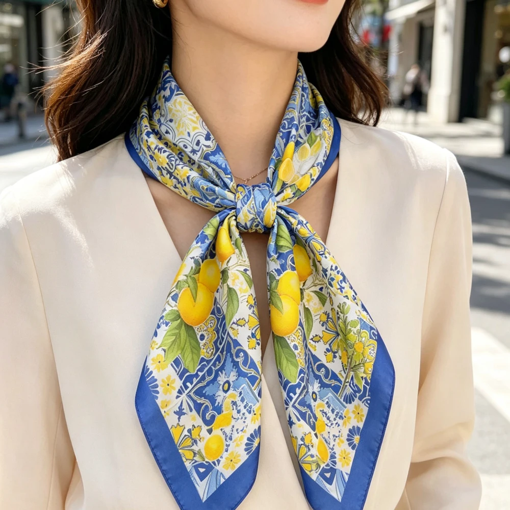 

1pcs 68cm Lemon Print Hijab Scarf for Women Spring and Summer Polyester Scarf Outdoor Sun Protection Neck Protector Shawl Hijab