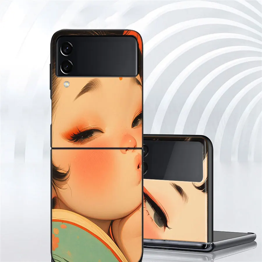 A cute Little Girl With a Chubby Face Phone For Samsung Galaxy Z Flip 5 4 3 5G Case Luxury Cover Z Flip 6 5G Black Cases Shell P