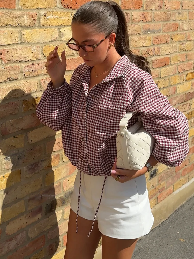 HH Spring Autumn Casual Women’s Plaid Jacket 2026 Female Casual Stand Collar Drawstring Hem Long Sleeves Loose Lightweight Outer