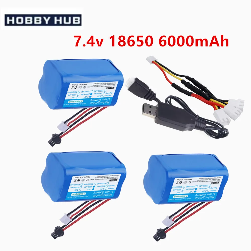 2S2P 7,4 В 18650 6000 мАч литий-ионный аккумулятор для WPL MN99S D90 U12A S033g Q1 H101 Радиоуправляемые лодки, автомобили, баки, дроны, детали, обновление 4000 мАч