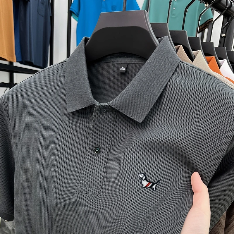 New Luxury Brand Men's Polo Shirt Lapel Dog Embroidered Short Sleeve Summer 100Cotton T-shirt Fashion Casual Breathable Menswear