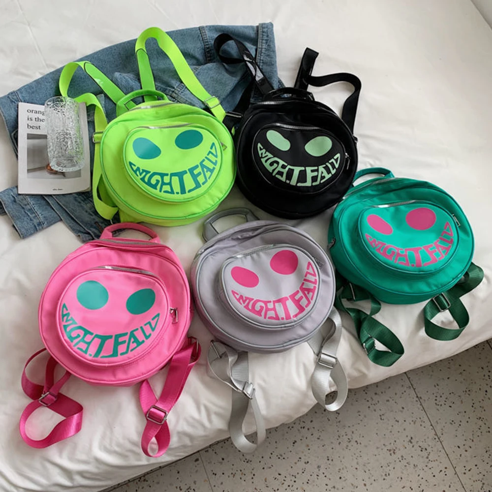 SYZM Fashion Devil Smiling Face Backpack  Individual Round Bags Summer Women Girls Backpack Small Children Shoulders Bag