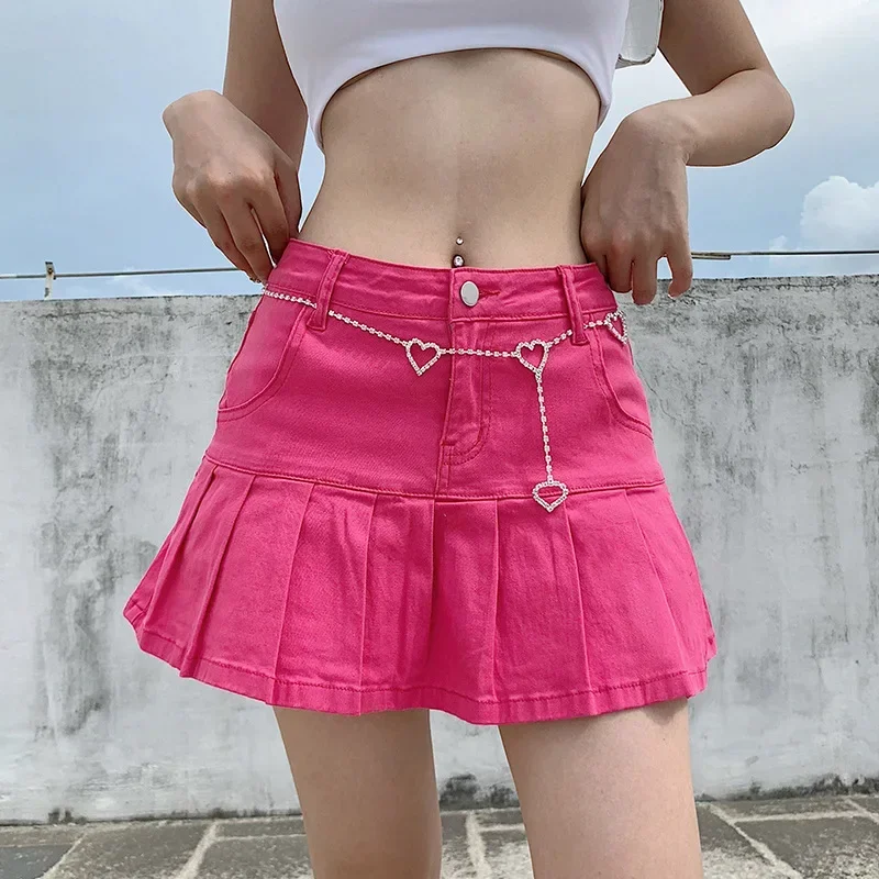 Frauen Kurzer Rock Denim A-Linie Schlanke Röcke Fit Sexy Plissee Feste Beiläufige Regelmäßige Elegante Splice Hohe Taille Shorts 2023 Neue