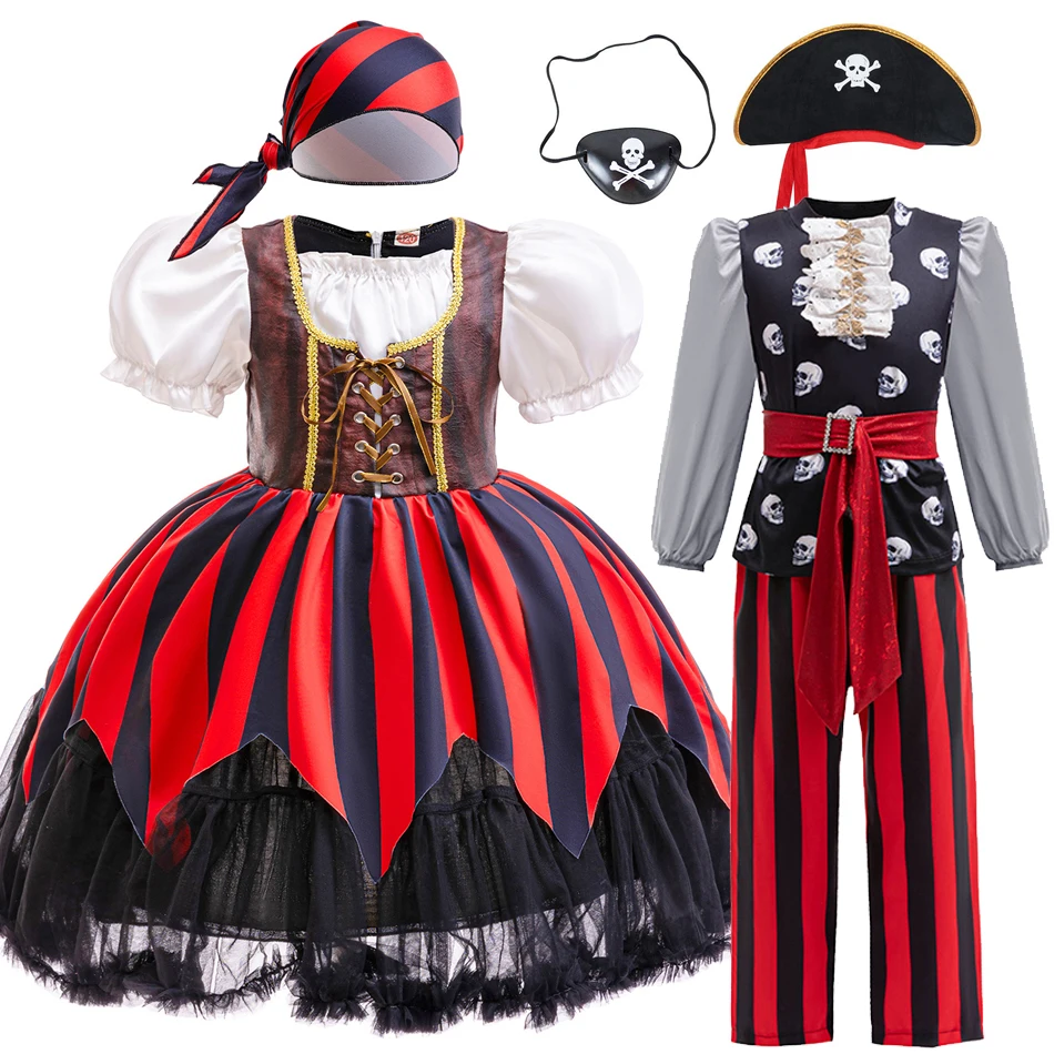 Kids Girls Boys Caribbean Pirate Captain Costume Carnival Masquerade Party Children Girls Fancy Dress Cosplay Clothes