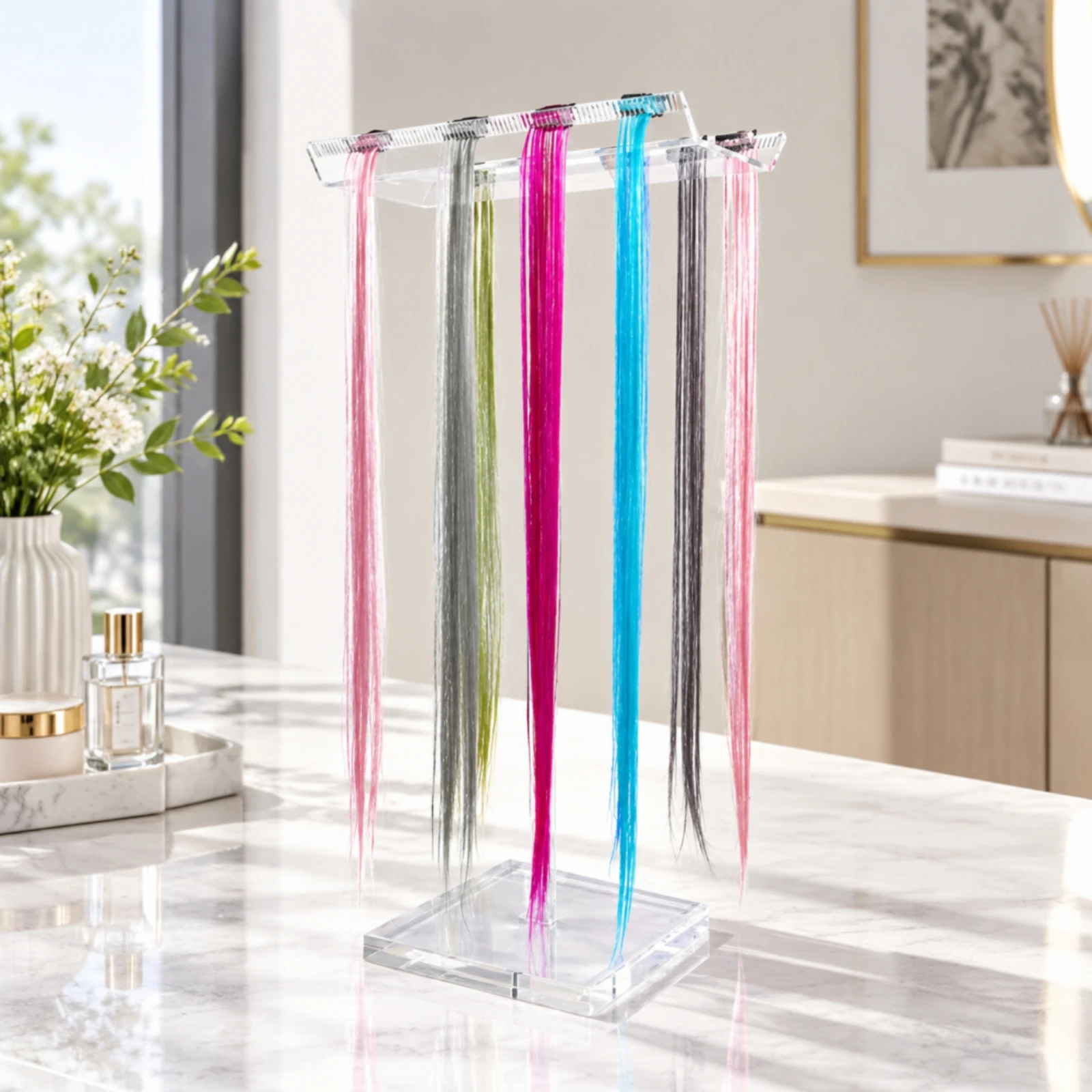 Display Stand Transparent Acrylic Hair Extension Display Stand Clear Hair Extension Rack with Slots Space-Efficient