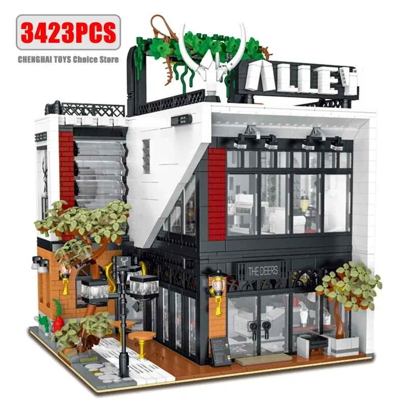 Milk Tea Shop Building Blocks Modular City Architecture MOC Bricks Set with Light Street View Sets Kid  Adults DIY Toy Gifts