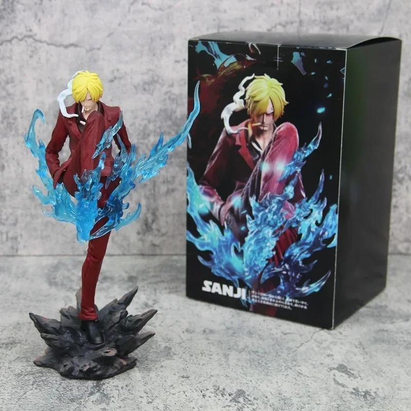 Modèle de figurine d'anime à effets spéciaux, One Piece, Gk Sanji, posture debout, coup de pied de démon rouge et bleu, statue d'ornement, cadeaux jouets, 24cm