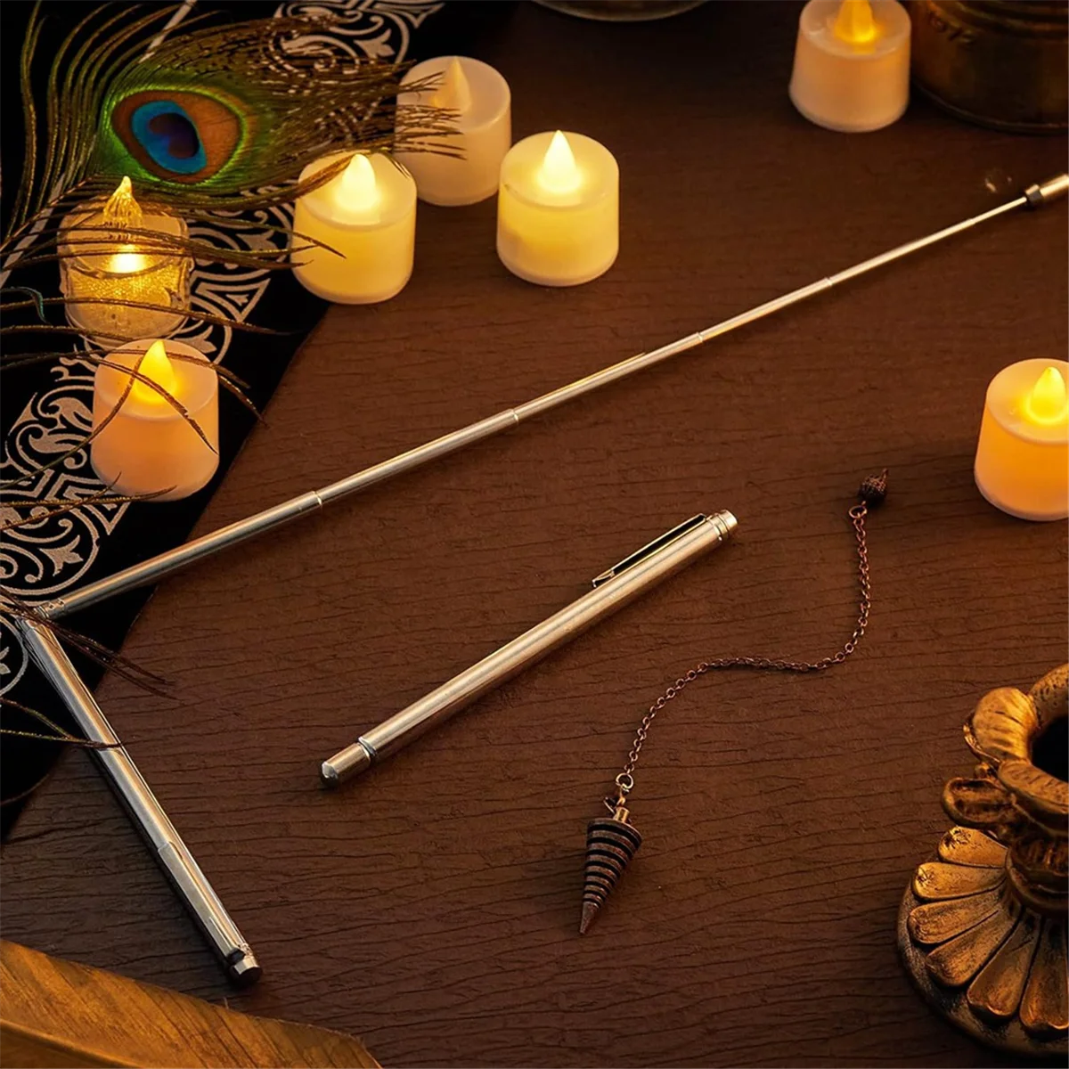 3 Pcs Divining Rods Copper and Dowsing Pendulum, 2 Retractable Paranormal Divining Rods and 1 Pendulum Pendant Silver