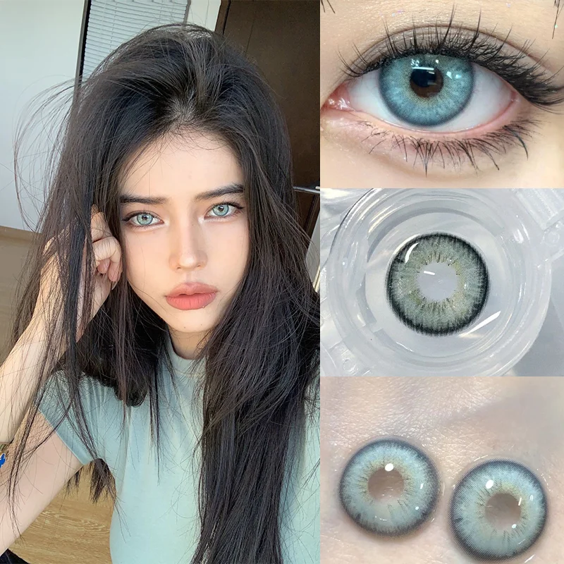 KSSEYE 1 Pair New Colored Contacts Lenses Fashion Blue Lense - 0.00 To - 8.00 Diopter Lenses High Quality Cute Beautiful Pupils