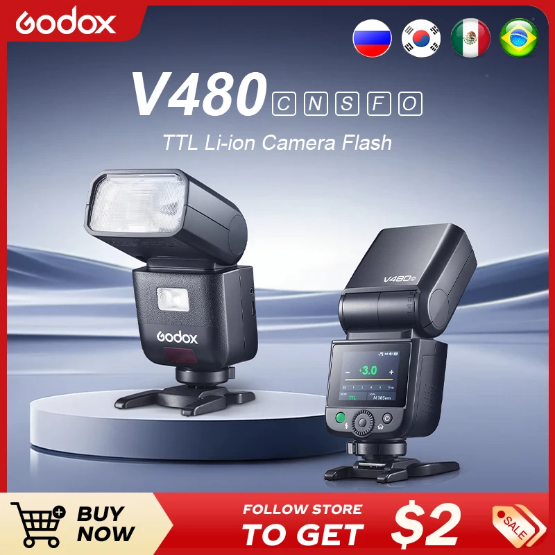 كاميرا Godox V480S فلاش TTL - GN50 1/8000 HSS 2.4 جيجا هرتز مصباح سرعة لاسلكي 1.7s وقت إعادة تدوير سوني لكانون لنيكون إلخ