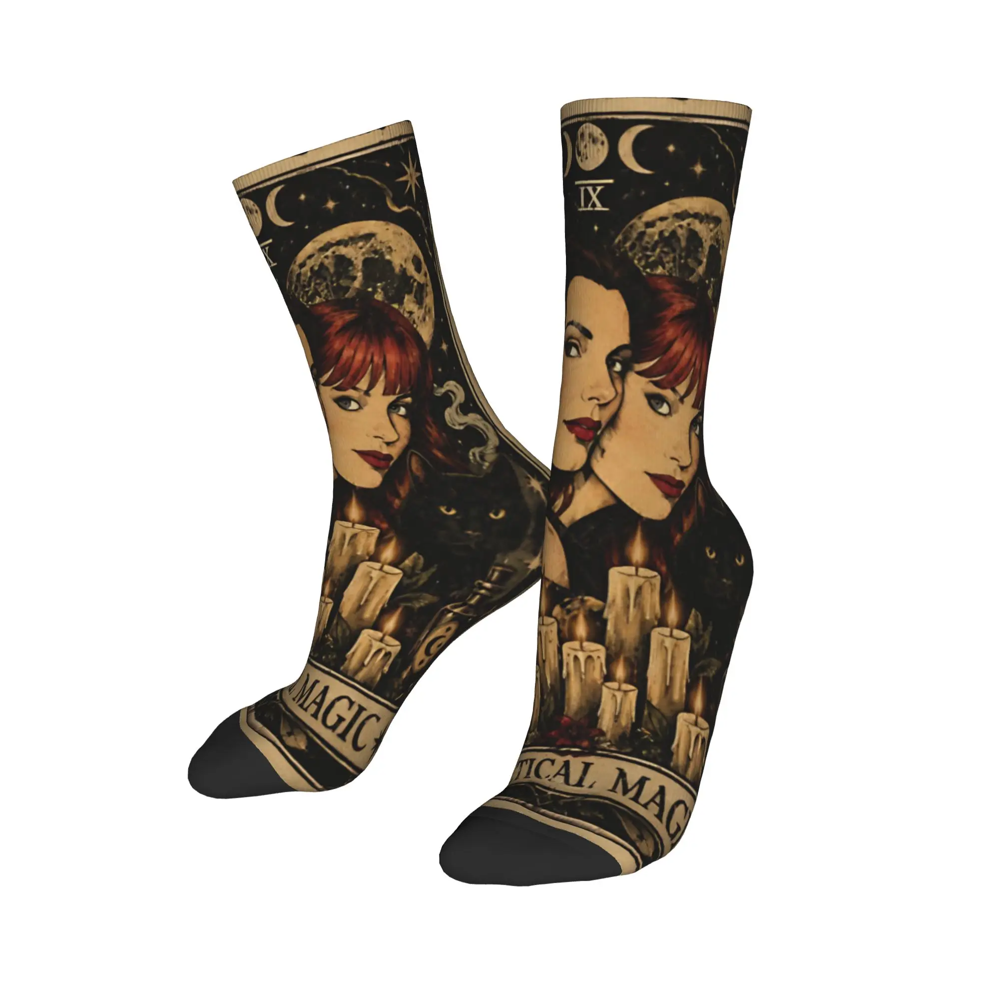 Practical Magic Witchcraft Wiccan Occult Gothic Celestial Middle Socks for Women Men Breathable  Cozy Crew Socks Non-slip