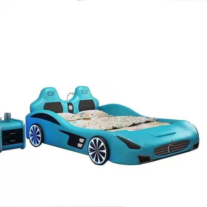 

Multi-coloured soft creative solid wood racing double bed