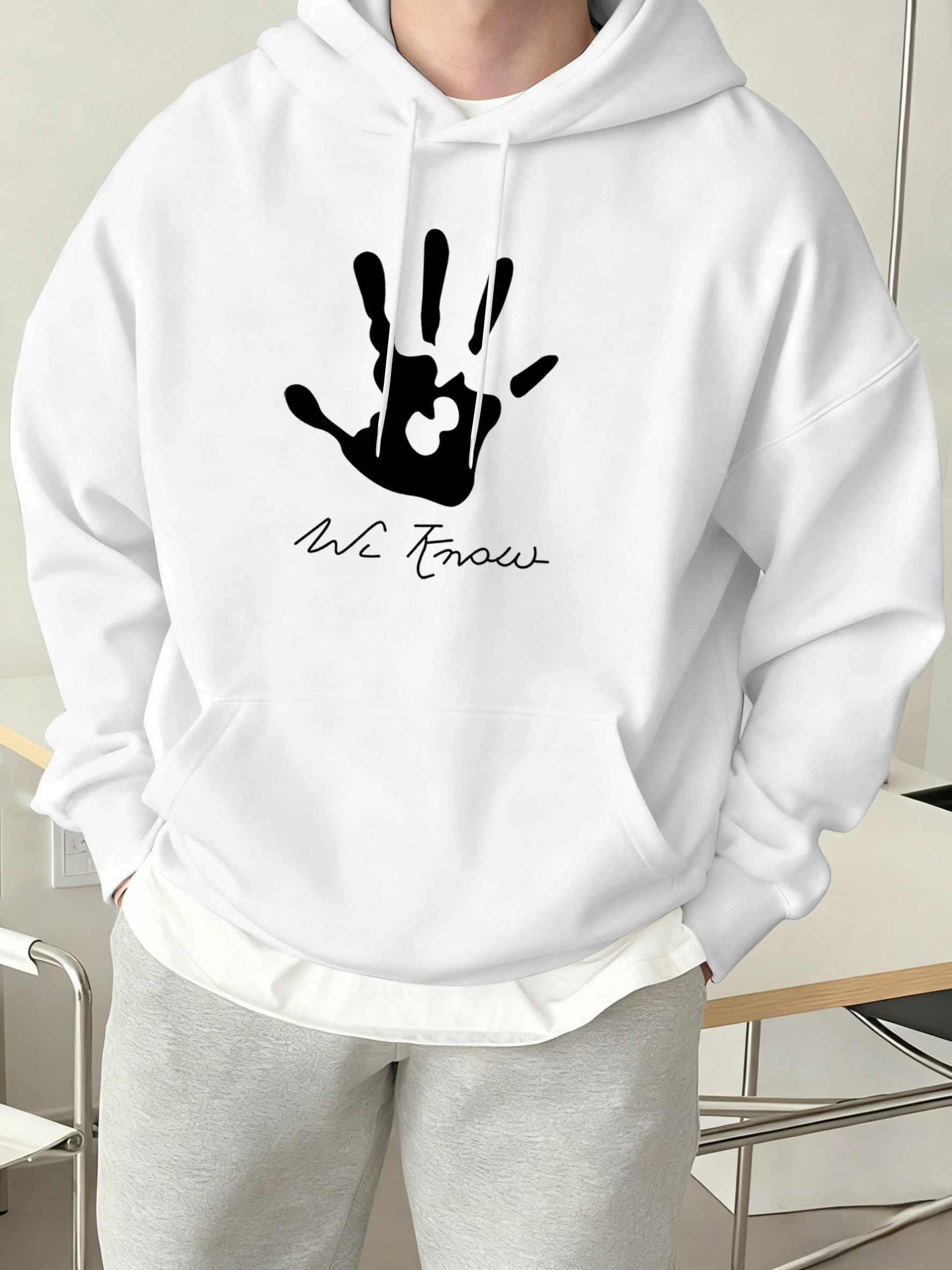Eine Palme, die uns als eine bedruckte Herren-Kapuzenpullover mit Aufdruck, Herbst-O-Ausschnitt, Sportbekleidung, Farbe, Taschenpullover, Hipster, lässige Vintage-Kleidung