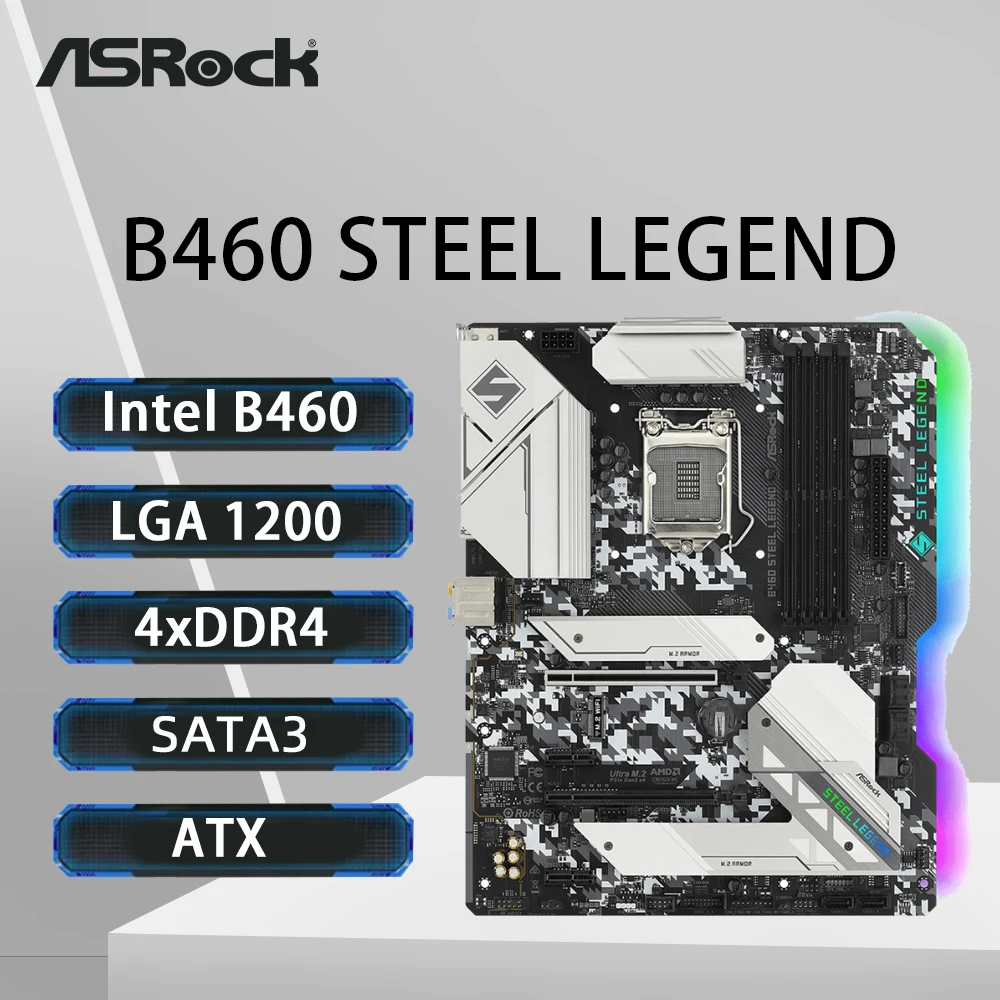 

Материнская плата ASRock B460 STEEL LEGEND с поддержкой 10900K 10100F 10600KF 10400KF 10700k G6400 G5900 Процессор 4xDDR4 M.2 HDMI ATX LGA 1200