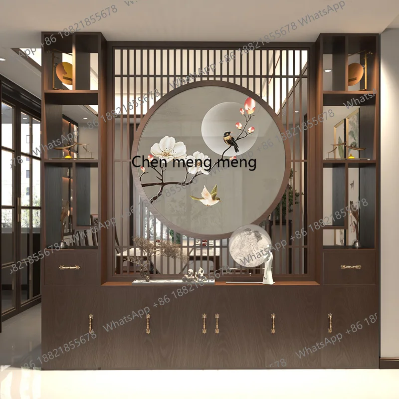 

New Chinese solid wood porch cabinet double-sided screen partition living room household rack
