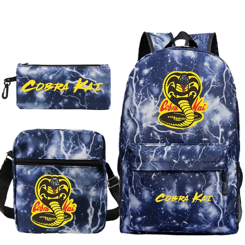 Studenti Cobra Kai Borse da scuola Set da 3 pezzi Zaini da viaggio unisex Zaino per bambini Zaini anime cool per ragazze Ragazzi Adolescenti Bambini