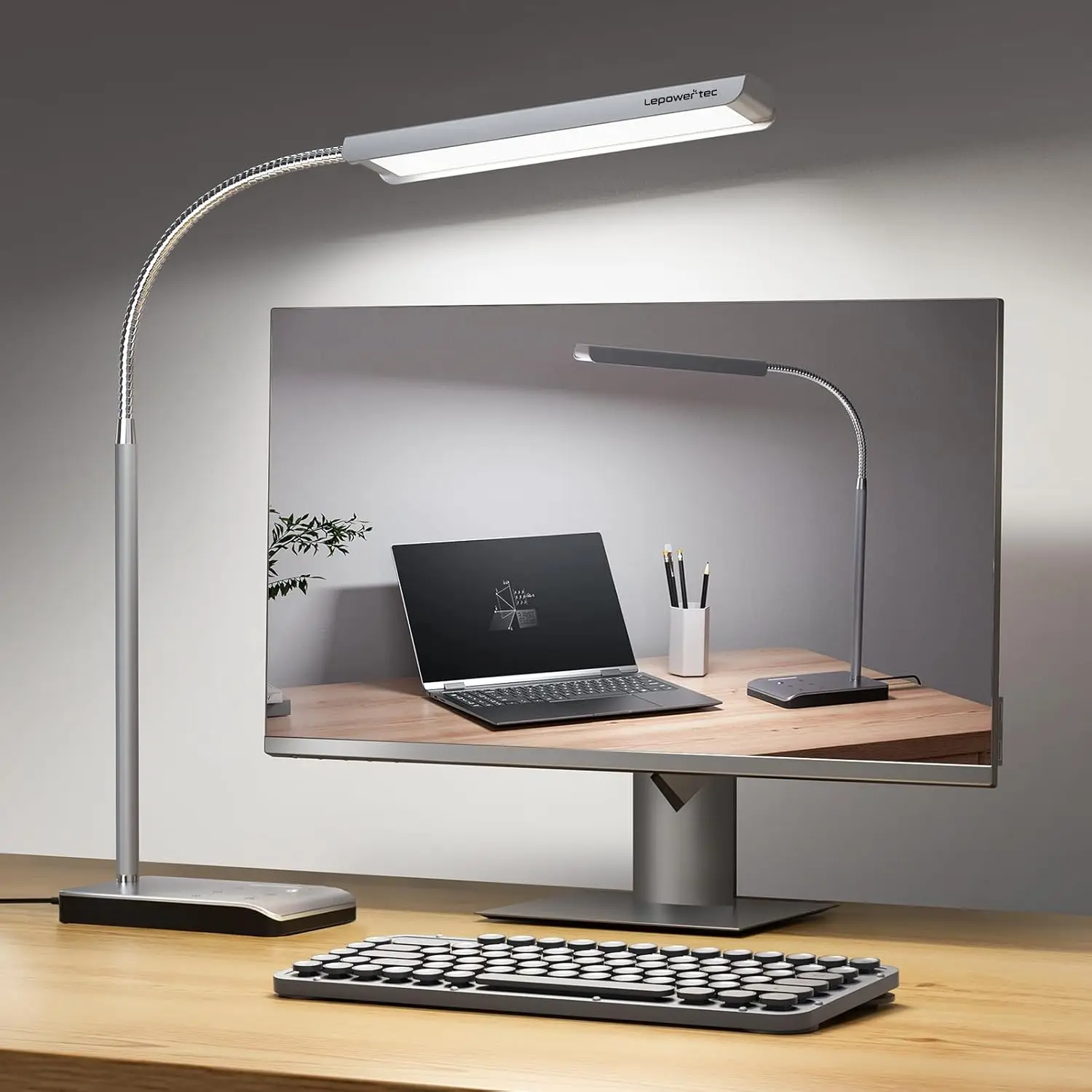 

LED Desk Lamp 12W 60 Modes Touch Control Timer 750LM Eye-Caring Gooseneck Silver