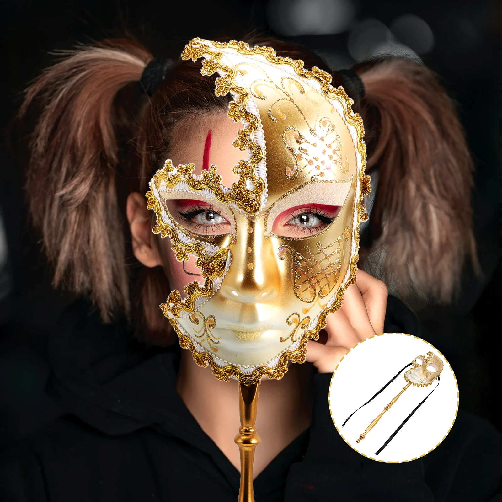

Half Plastic Lightweight Durable Creative Design Eye-Catching Carnival Halloween Masquerade Costume Mask With Stick