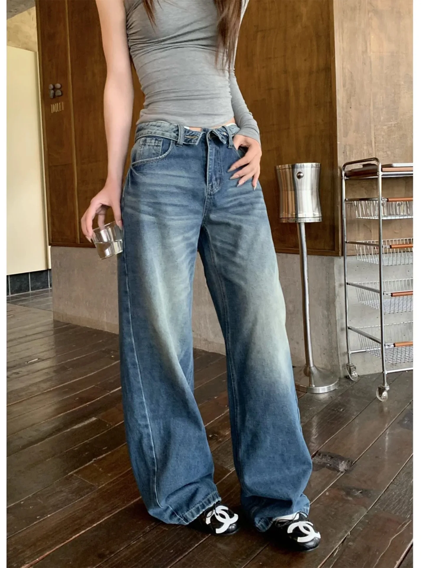 

American Style Low Waist Worn out Denim Jeans Women Summer New Slim Fit Loose Wide Leg Pants Casual Comfortable Jeans