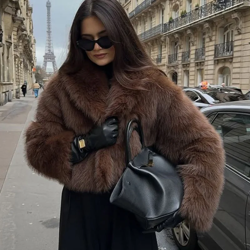 

Lady Soft Furry Faux Fur Coat Loose Fit Big Collar Thick Warm Winter Outerwear Fashion Daily Club Party Casual Overcoat