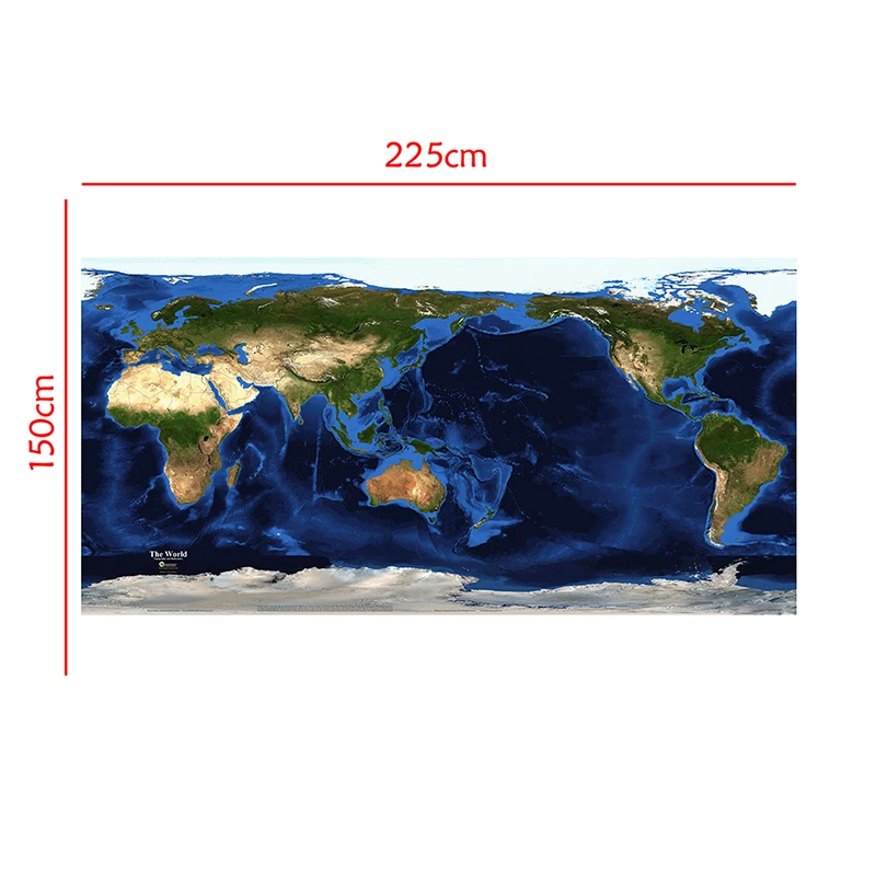 Carte satellite de la topographie mondiale et de la bathymétrie, tableau décoratif, peinture en aérosol non tissée, 150x225cm