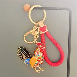 Cute Rhinestone Rooster Keychain For Women Enamel Animal Chicken Key Key Chain Crystal Cock Jewelry Gift