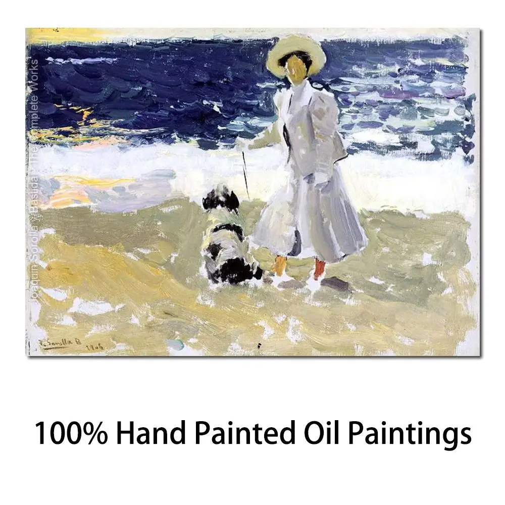 

Spanish Art Lady and Dog on The Beach by Joaquin Sorolla Y Bastida Paintings Home Decor Hand Painted High Quality