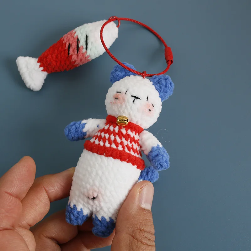 

Cute Cat And Fish Doll Crochet Keychain Pendant Funny Knitting Rabbit And Carrot Keyrings Crochet Car Keys Keychains Gifts