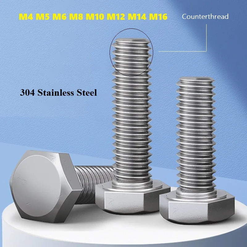 M4 M5 M6 M8 M10 M12 M14 M16 304 Stainless Steel Left-Hand Thread External Hexagonal Screw External Hexagonal Reverse Thread Bolt