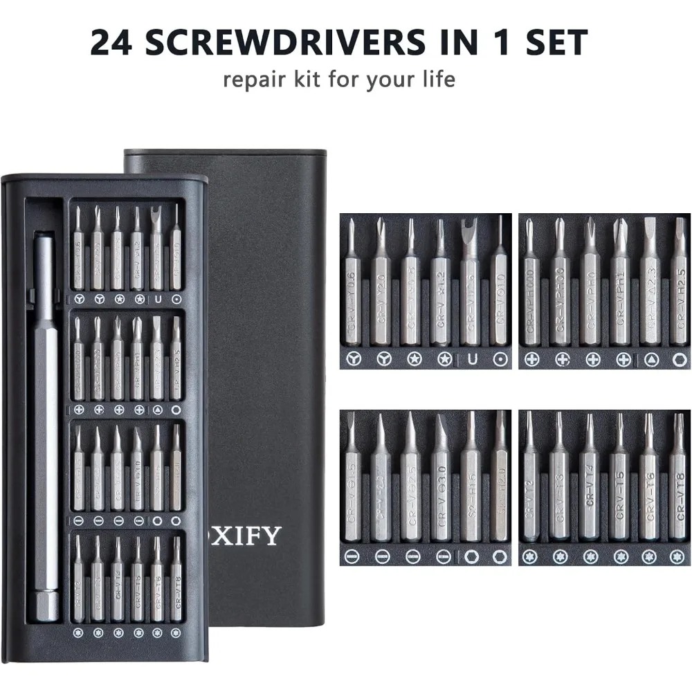 مجموعة مفكات براغي دقيقة صغيرة 24 في 1، مجموعة أدوات إصلاح صغيرة مغناطيسية CRV لساعة الكمبيوتر المحمول والنظارات PS5 Xbox Phone Mac #3