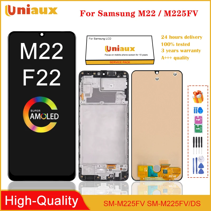 

ЖК-дисплей AMOLED для Samsung Galaxy M22 4G M225 M225F/DS M225M F22, ЖК-дисплей с сенсорным экраном для M22/F22 F225F, Замена ЖК-дисплея