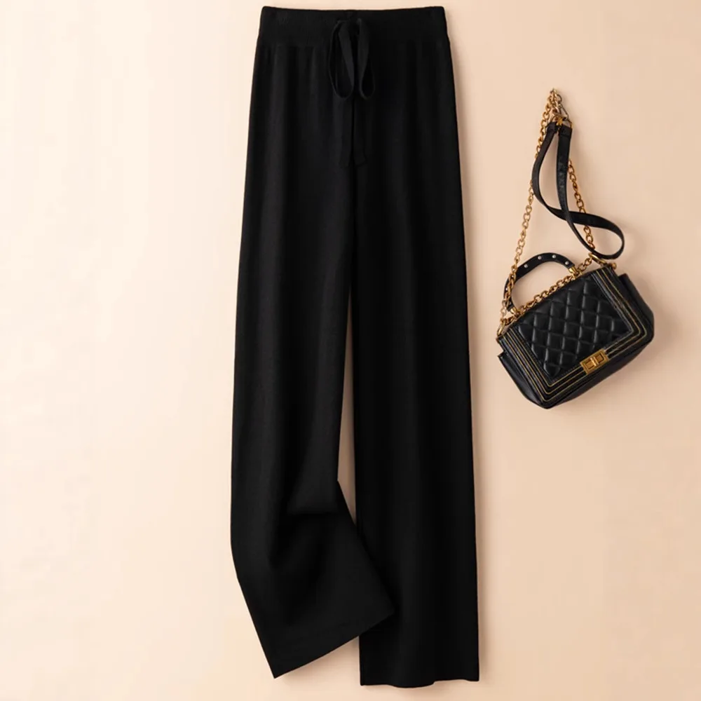 2025 New Women's Collection Warm, Soft, Stretchy High-Waisted Women's Pants Straight-Leg Trousers Cashmere Knit Casual Style