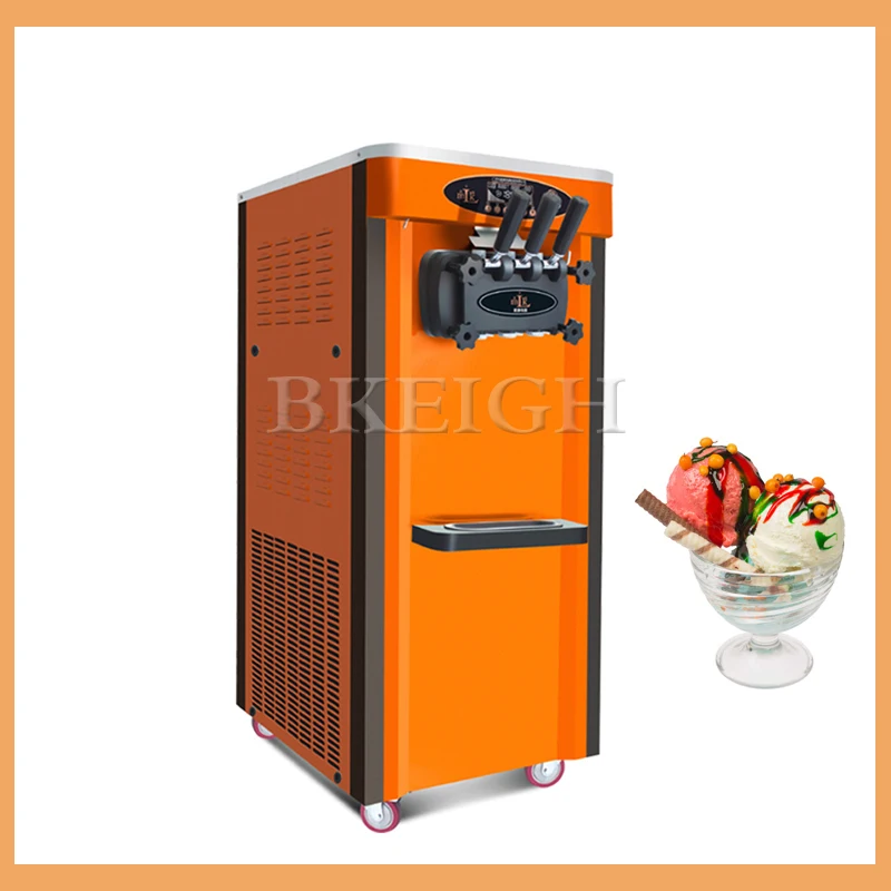 

Vertical Three Flavor Soft Ice Cream Machine Multifunctional Stainless Steel Cone Sundae Machine