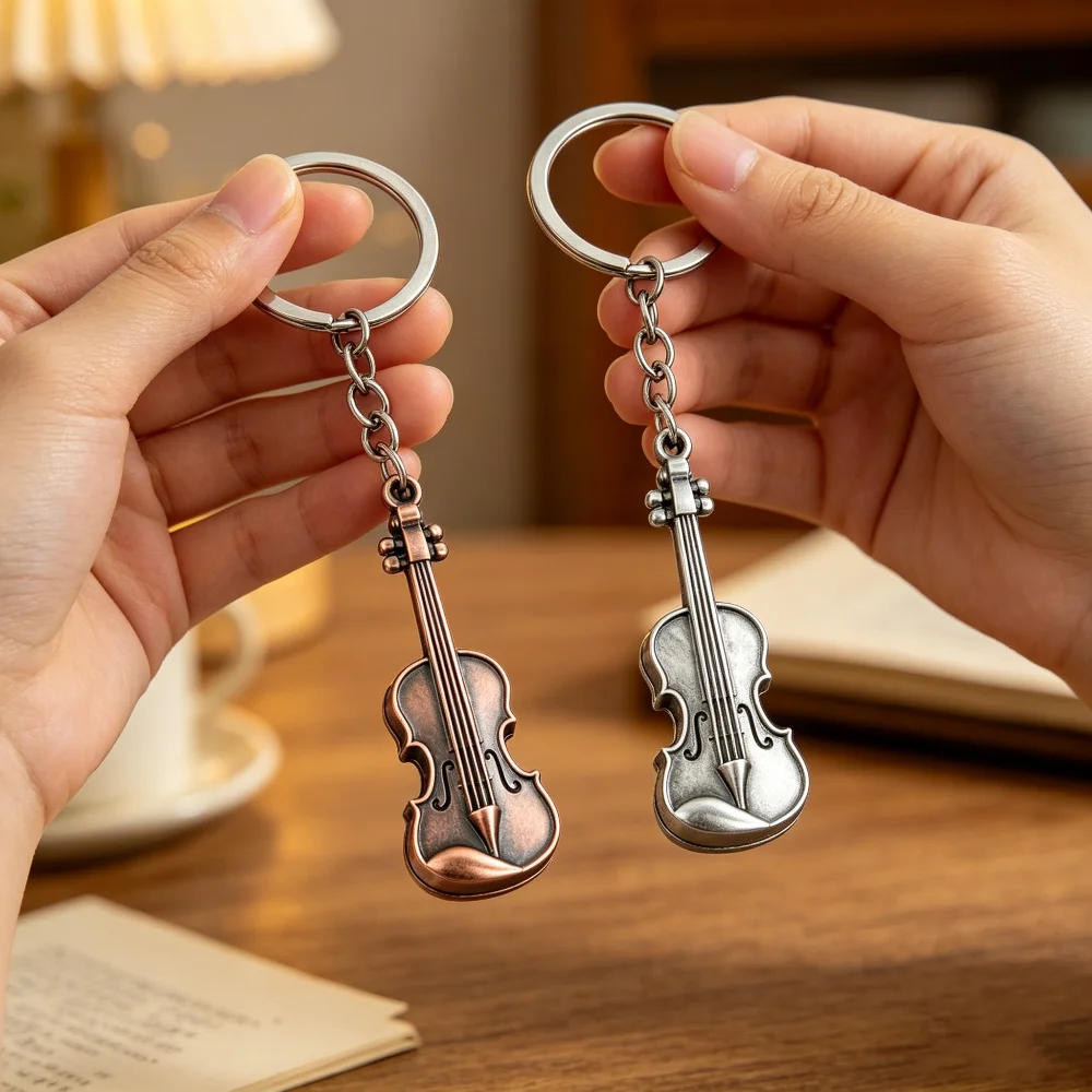 Vintage Mode-Accessoires Klassischer Metall-Gitarren-Musik-Schlüsselanhänger Rucksack-Anhänger Auto-Schlüsselring Kreatives Persönliches Geschenk – Detail 5