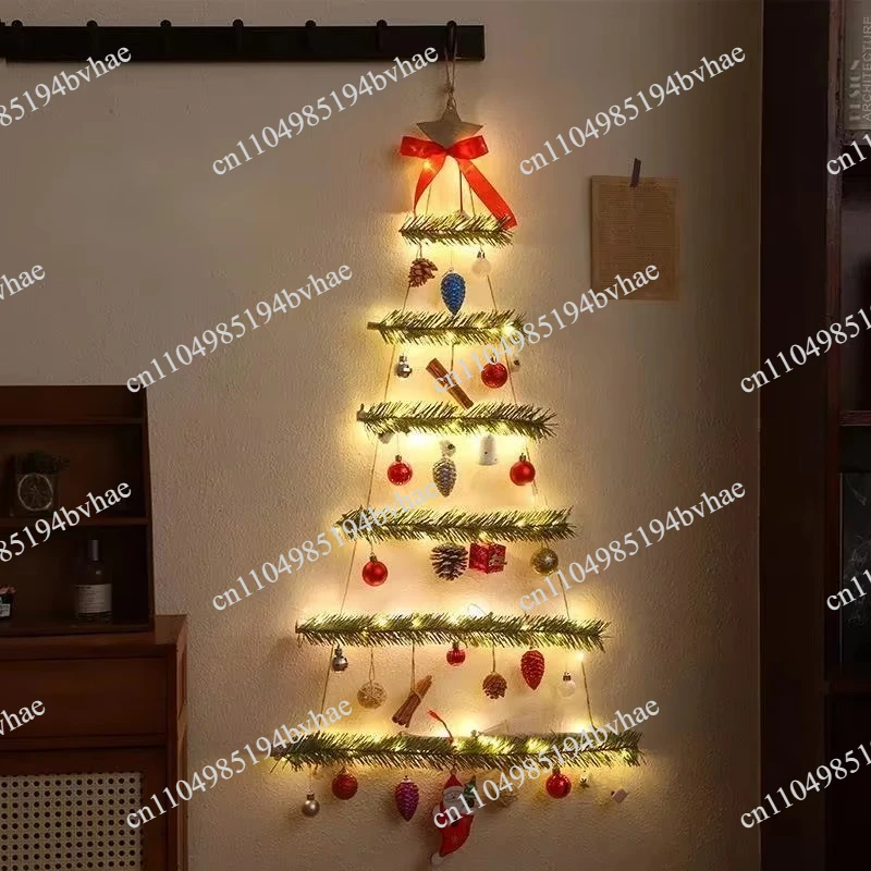 55x113cm LED Christmas Wall Hanging Tree Artificial Pine Flower Wreath Christmas Decoration Home Party New Year Gift Decoration