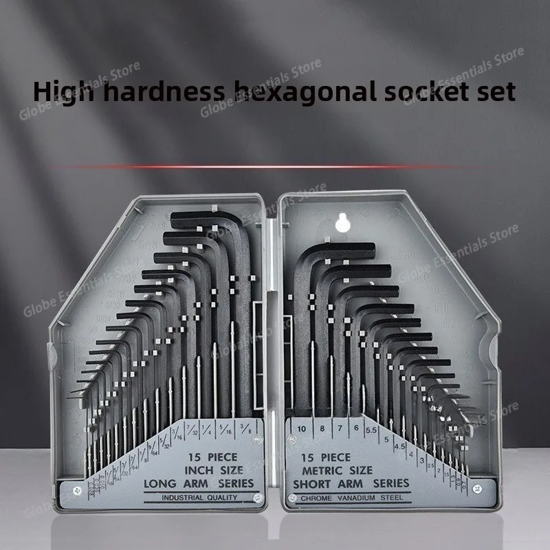 

30Pcs Hex Key Allen Wrench Set SAE Metric 0.028-3/8 Inch 0.7-10mm Long Arm Cr-V Steel Hand Tool Kit for Repair and Maintenance