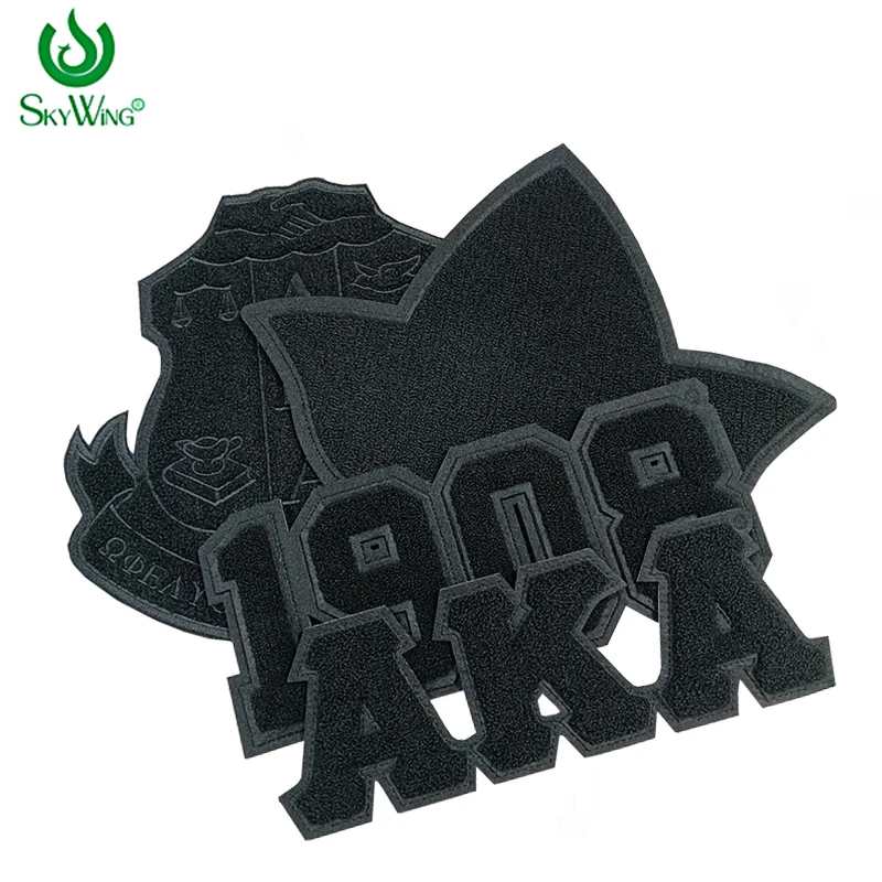 Large Size Chenille All Black AKA Sorority Pretty Ivy Leaf 1908 Aka Shield Chenille Embroidery Iron On Patch for Sweatshirt